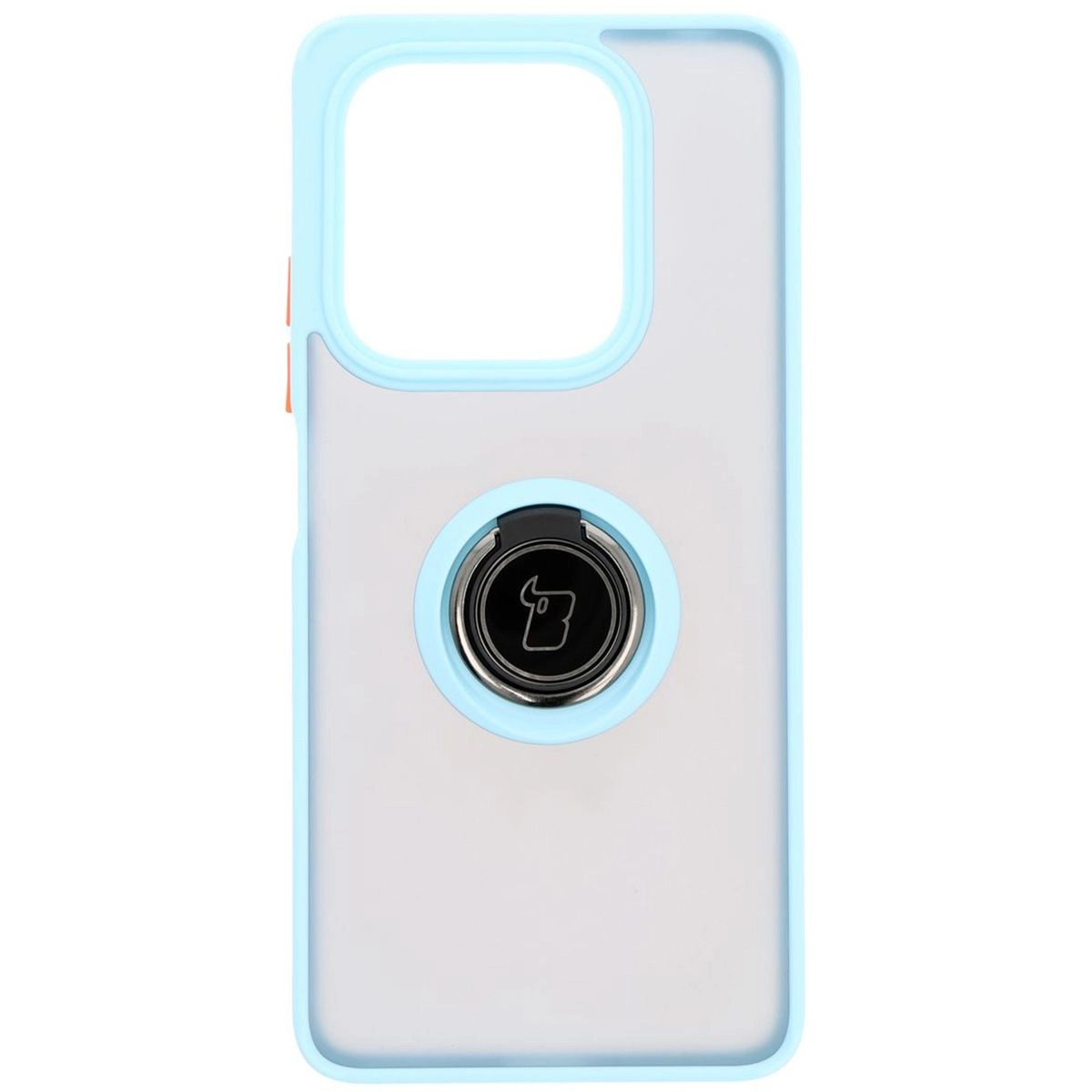 Etui Bizon z uchwytem na palec Hybrid Ring do Xiaomi Redmi Note 14 5G Przydymione z jasnoniebieską ramką
