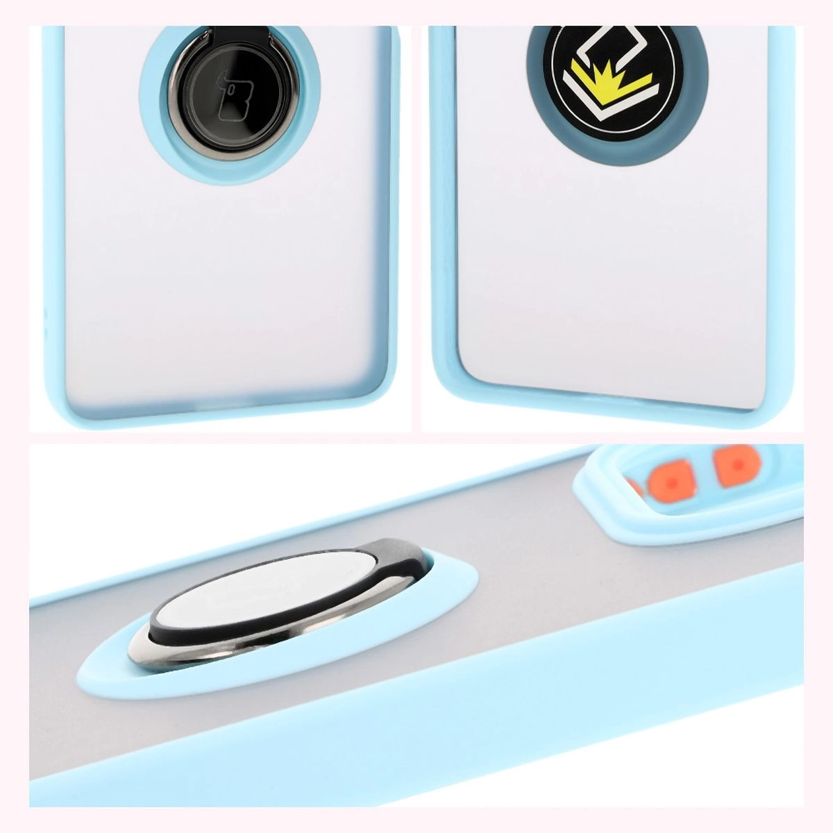Etui Bizon z uchwytem na palec Hybrid Ring do Xiaomi Redmi Note 14 5G Przydymione z jasnoniebieską ramką
