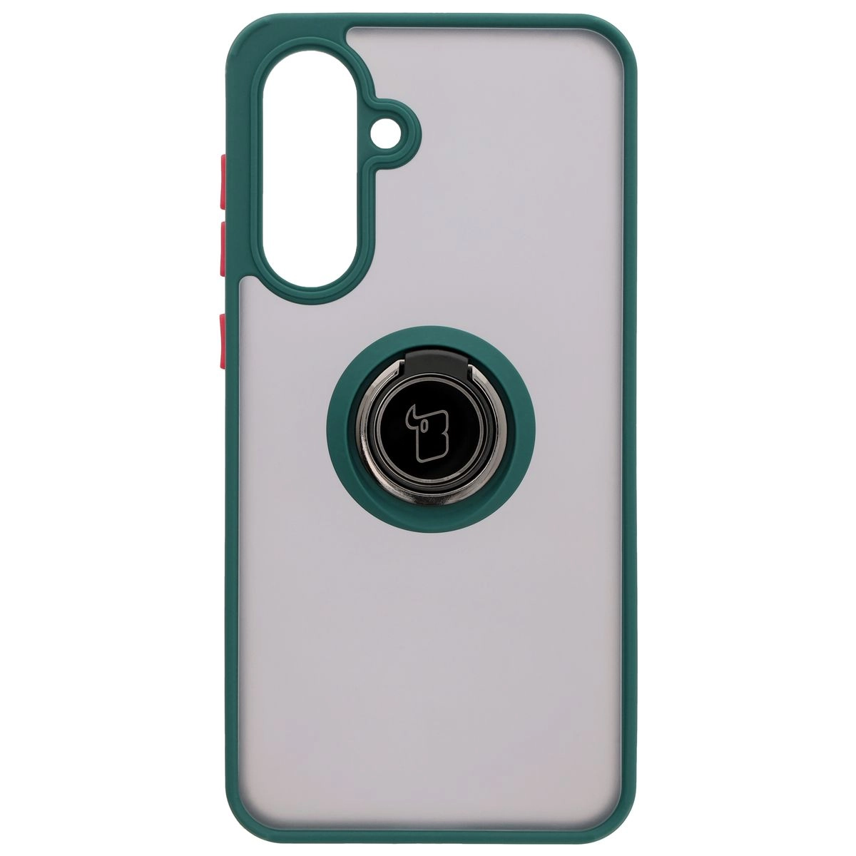 Etui Bizon z uchwytem na palec Hybrid Ring do Galaxy A36 5G / A56 5G Przydymione z ciemnozieloną ramką