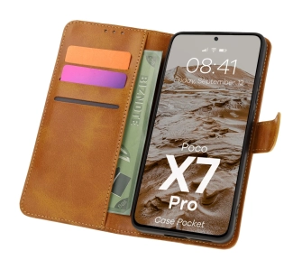Etui Bizon z klapką Pocket do Xiaomi Poco X7 Pro Brązowy