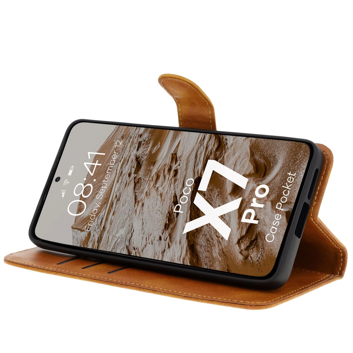 Etui Bizon z klapką Pocket do Xiaomi Poco X7 Pro Brązowy