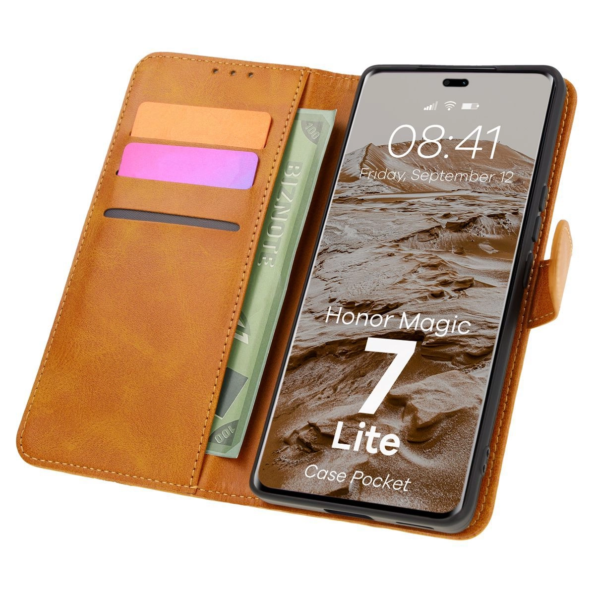 Etui Bizon z klapką Pocket do Honor Magic7 Lite Brązowy