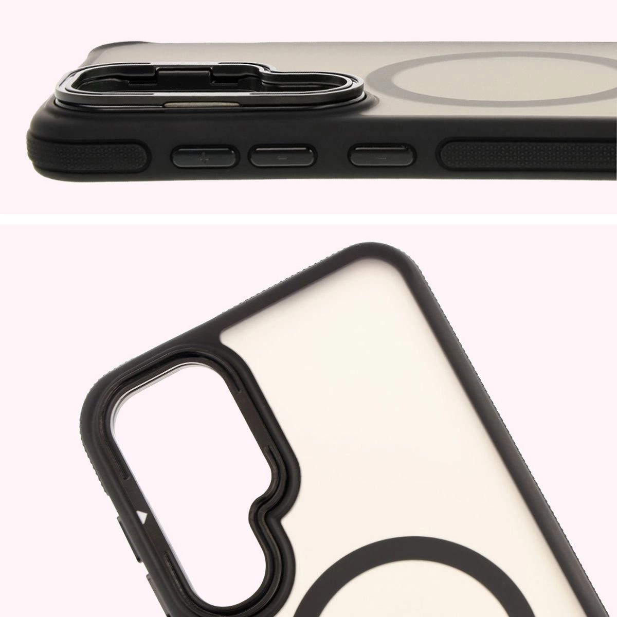 Etui Bizon Eclipse z MagSafe i podstawką do Galaxy S25 Plus/S24 Plus Przydymione z czarną ramką