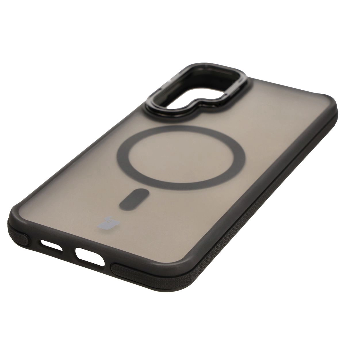 Etui Bizon Eclipse z MagSafe i podstawką do Galaxy S25 Plus/S24 Plus Przydymione z czarną ramką