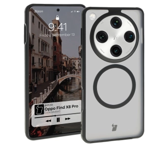 Etui Bizon MatteO z MagSafe do Oppo Find X8 Pro Półprzezroczyste z czarną ramką