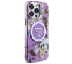Etui Guess Glitter Flowers Triangle Buttons MagSafe do iPhone 16 Pro Max Fioletowy