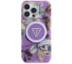 Etui Guess Glitter Flowers Triangle Buttons MagSafe do iPhone 16 Pro Max Fioletowy