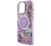 Etui Guess Glitter Flowers Triangle Buttons MagSafe do iPhone 16 Pro Max Fioletowy