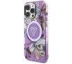 Etui Guess Glitter Flowers Triangle Buttons MagSafe do iPhone 16 Pro Max Fioletowy
