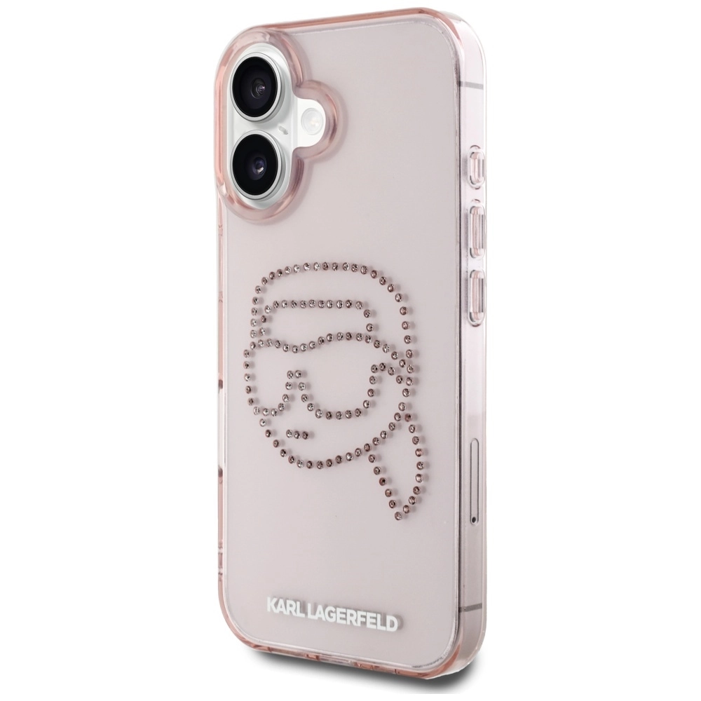 Etui Karl Lagerfeld IML Rhinestones Karl Head do iPhone 16 Różowy