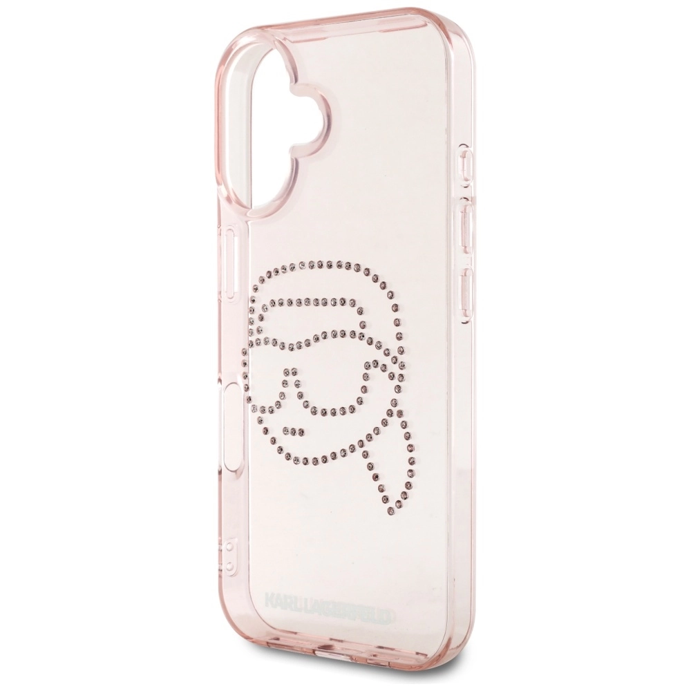 Etui Karl Lagerfeld IML Rhinestones Karl Head do iPhone 16 Różowy