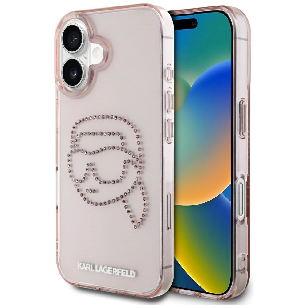 Etui Karl Lagerfeld IML Rhinestones Karl Head do iPhone 16 Różowy