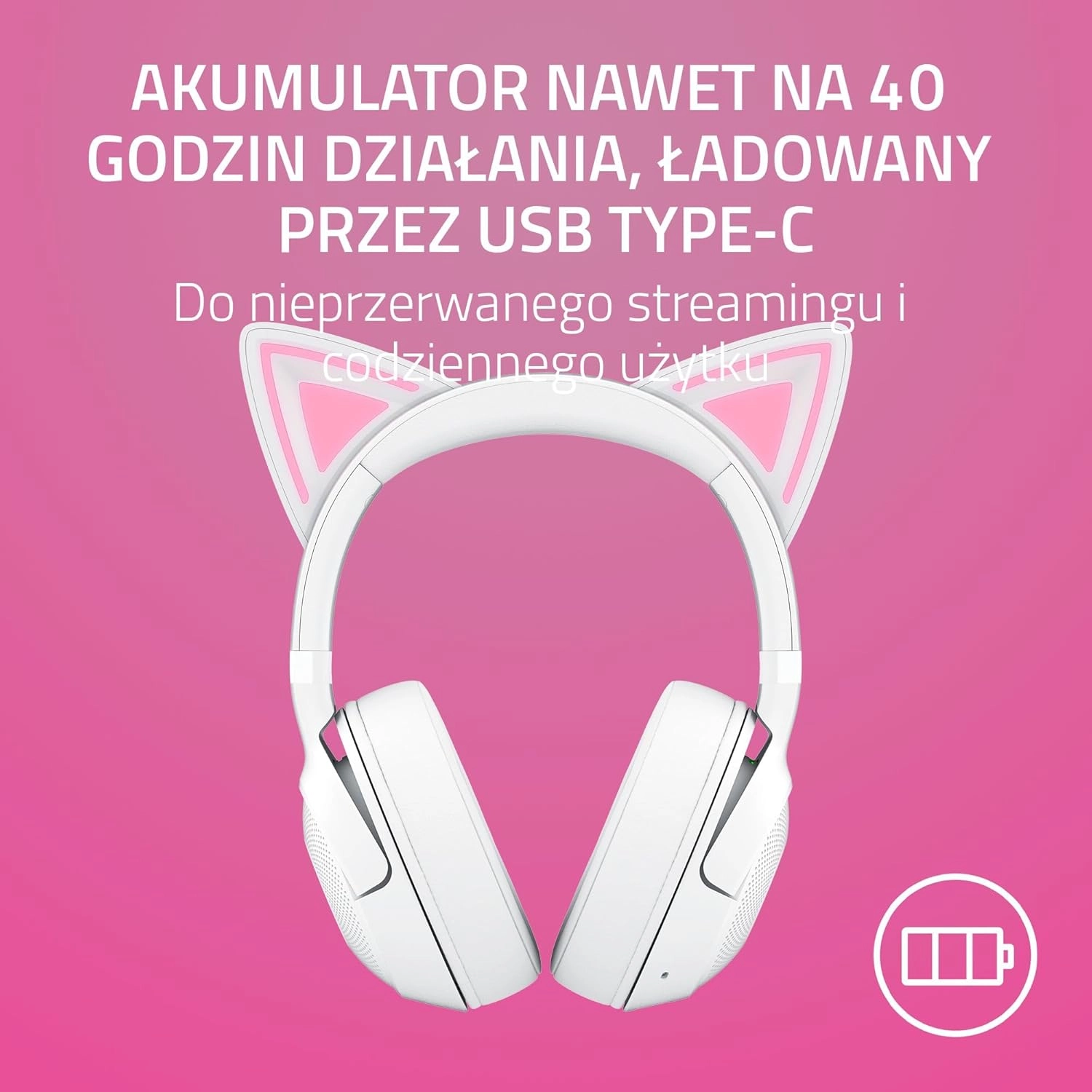 Słuchawki bezprzewodowe z mikrofonem Razer Kraken Kitty V2 BT White Nauszne Biały