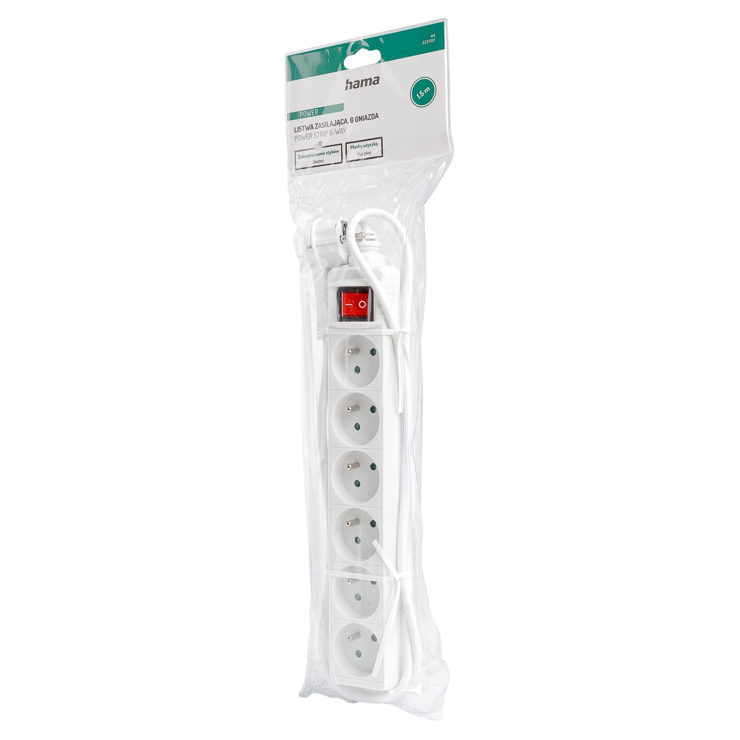 Listwa Hama 44223707 "STANDARD" 6 gniazd 1,5m Biały