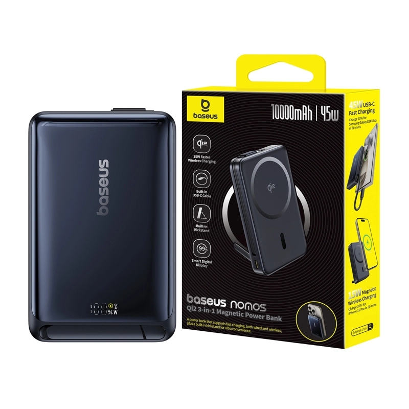 Powerbank Baseus Nomos Qi2, USB-C 10000mAh 45W Granatowy