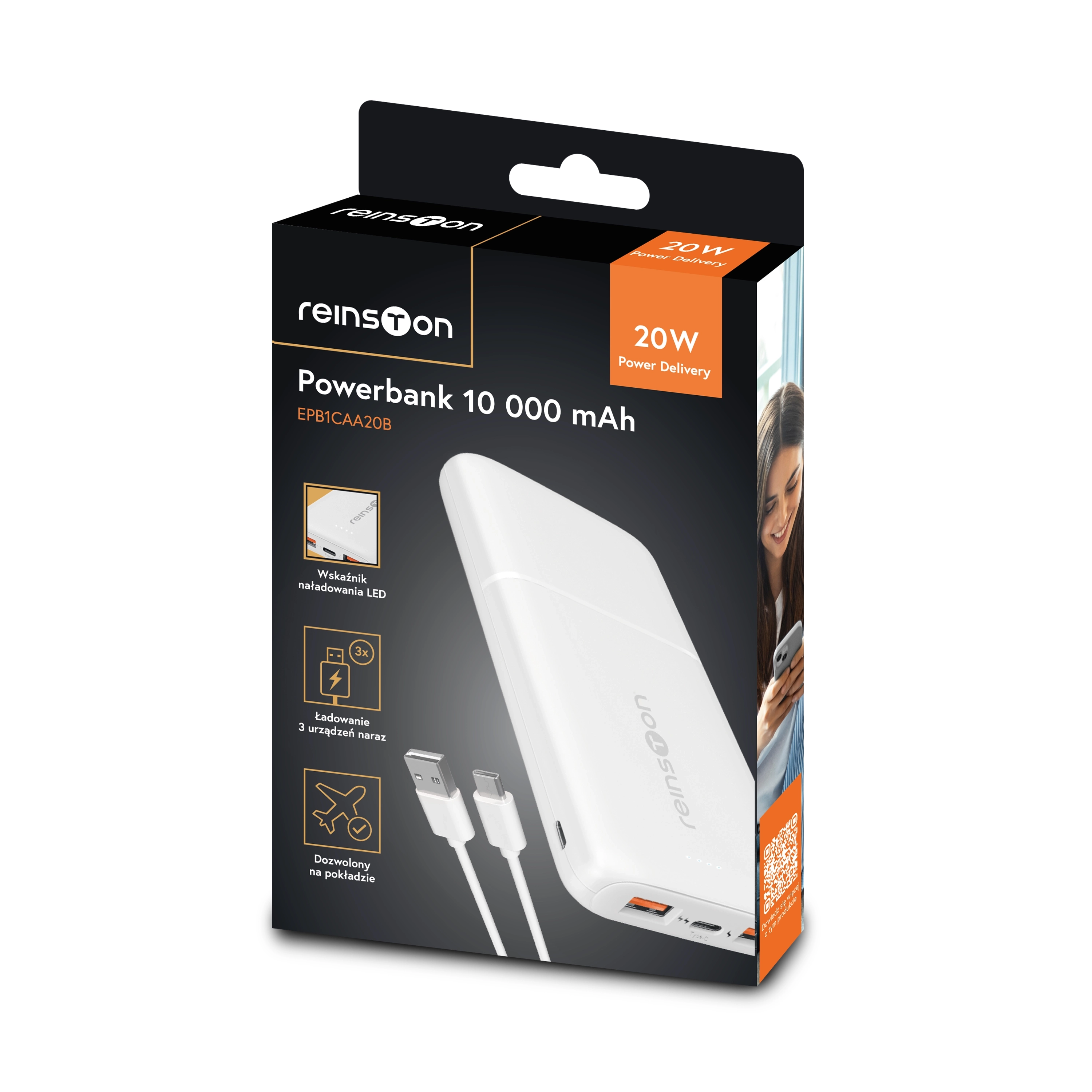 фото Внешний аккумулятор (пауэрбанк) Reinston 10000mAh PD 20W White (EPB1CAA20B) 3