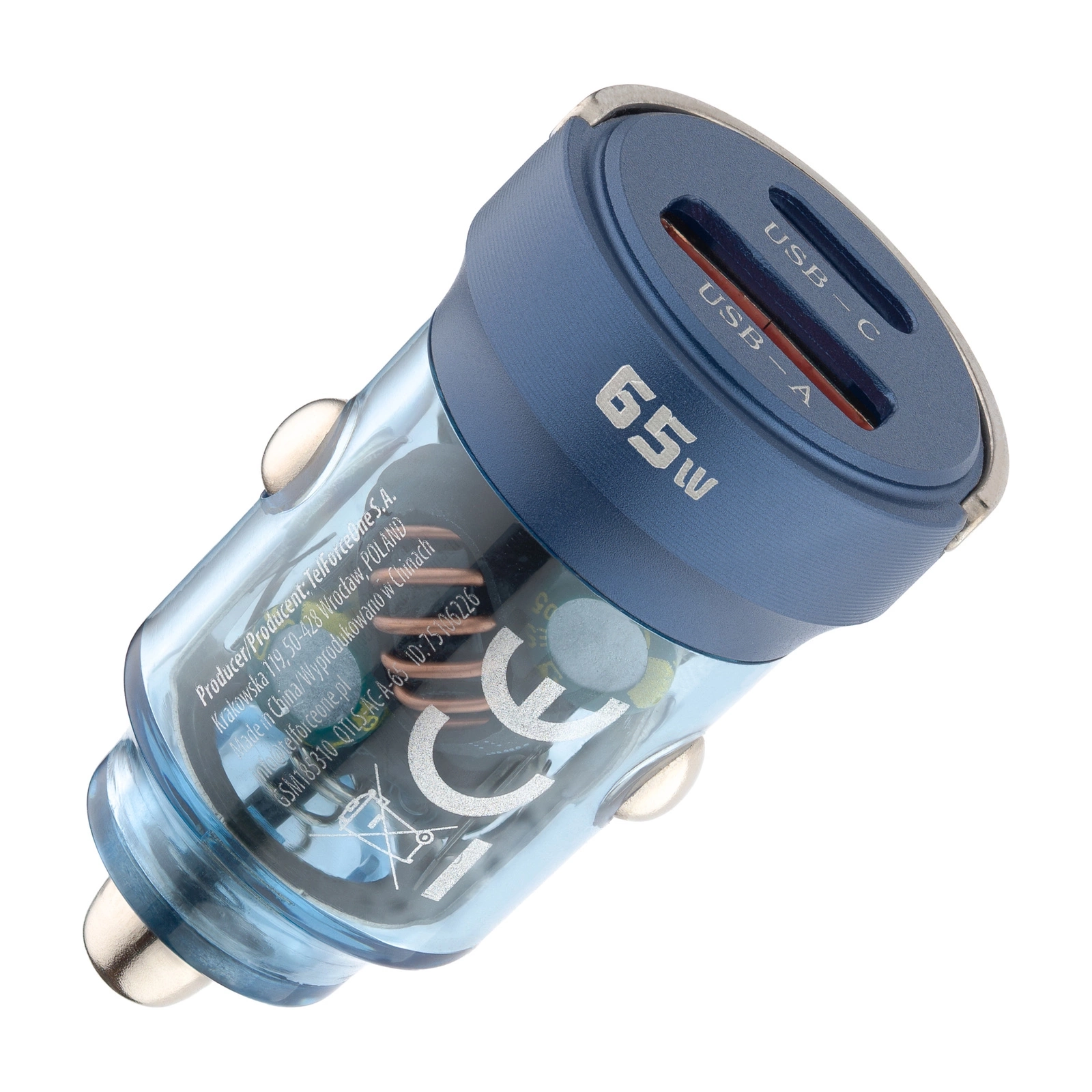 Ładowarka samochodowa QUALO QTLS-AC-A-65 65W Niebieski