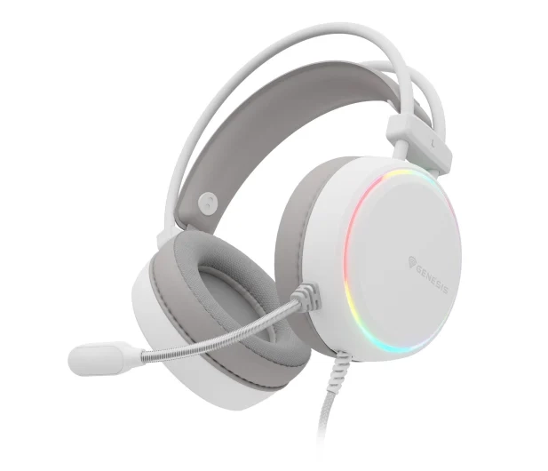 Słuchawki przewodowe z mikrofonem Genesis Neon 613 G2 RGB Nauszne Biały