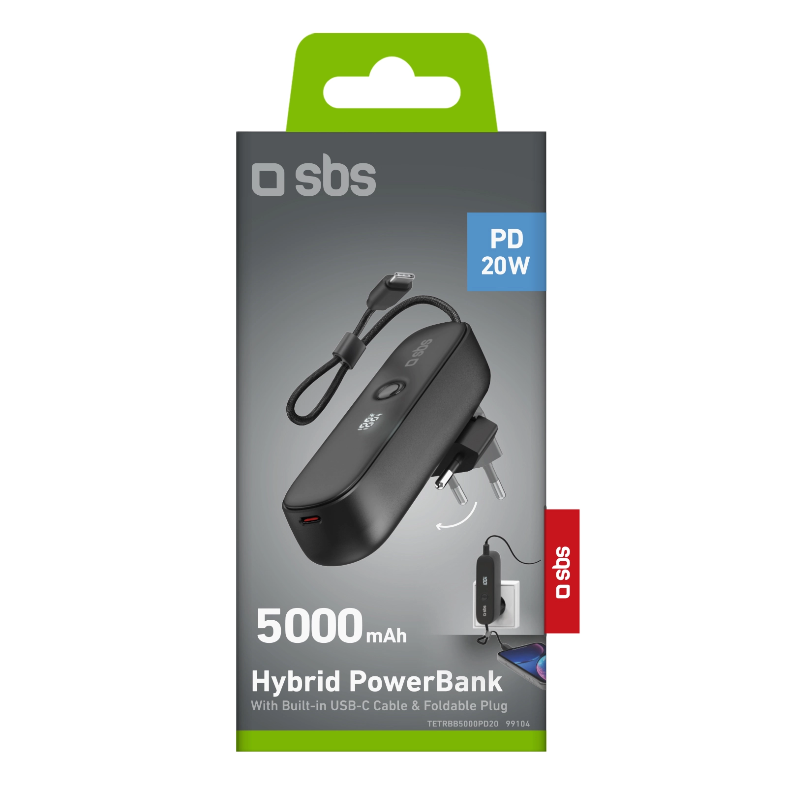 Powerbank SBS TETRBB5000PD20 Hybrid PowerBank 5000mAh PD 20W Składana wtyczka