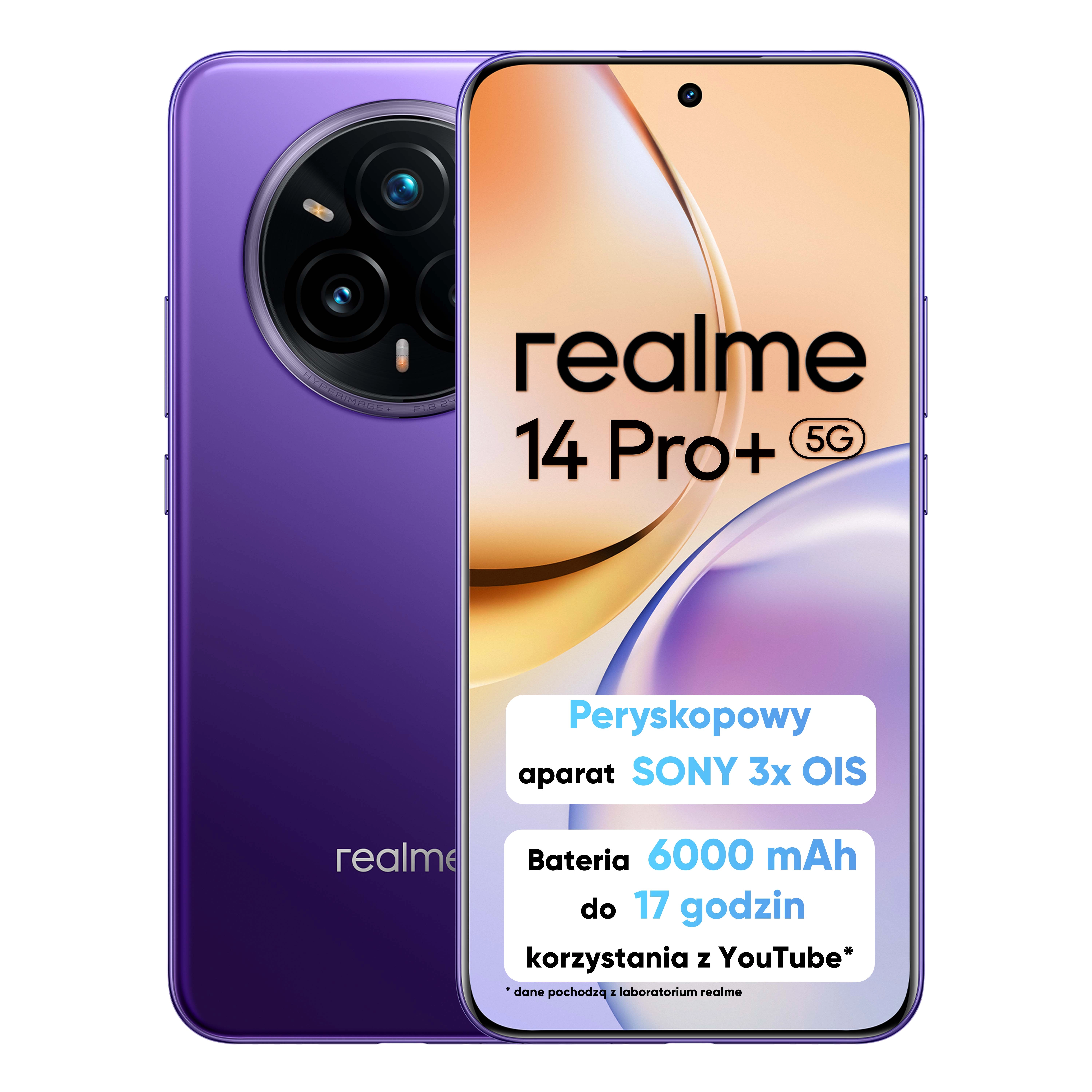 Smartfon realme 14 Pro+ 5G 12/512GB Funkcje AI 6,83" 120Hz 50Mpix Fioletowy
