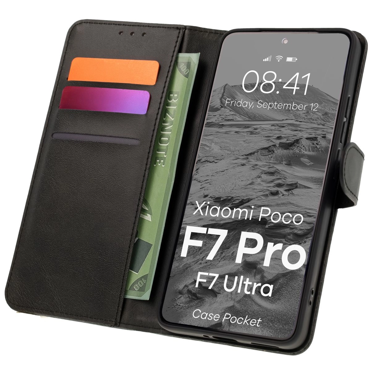 Etui Bizon z klapką Pocket do Xiaomi Poco F7 Pro/F7 Ultra Czarny