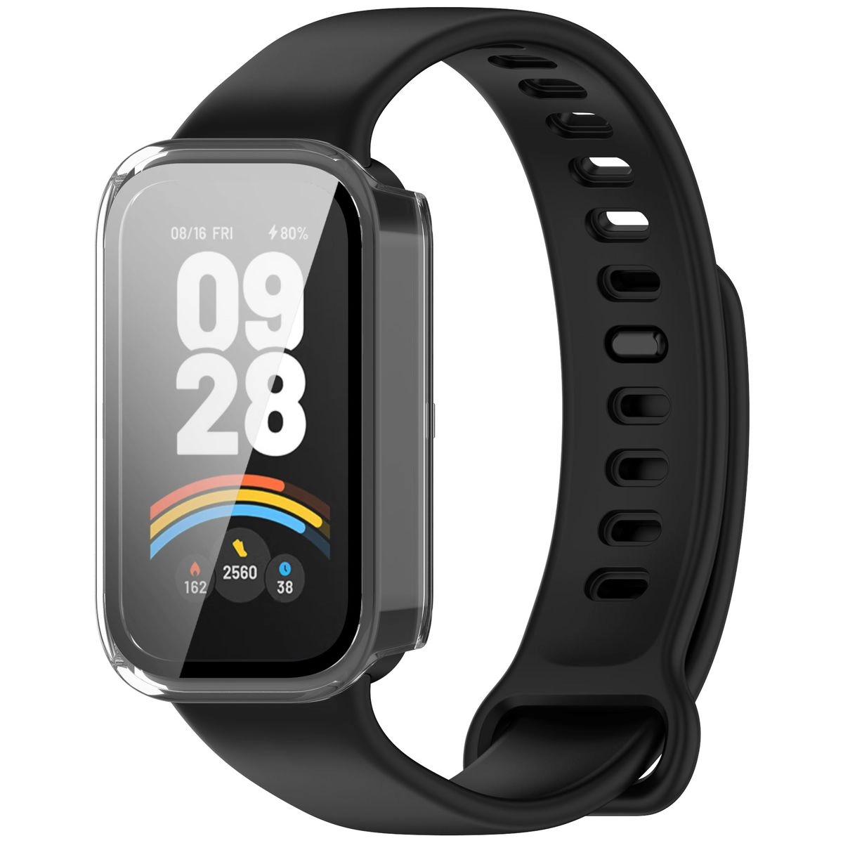 Nakładka na tarczę Bizon ze szkłem do Xiaomi Mi Smart Band 9 Active / Xiaomi Redmi Band 3 przezroczysty