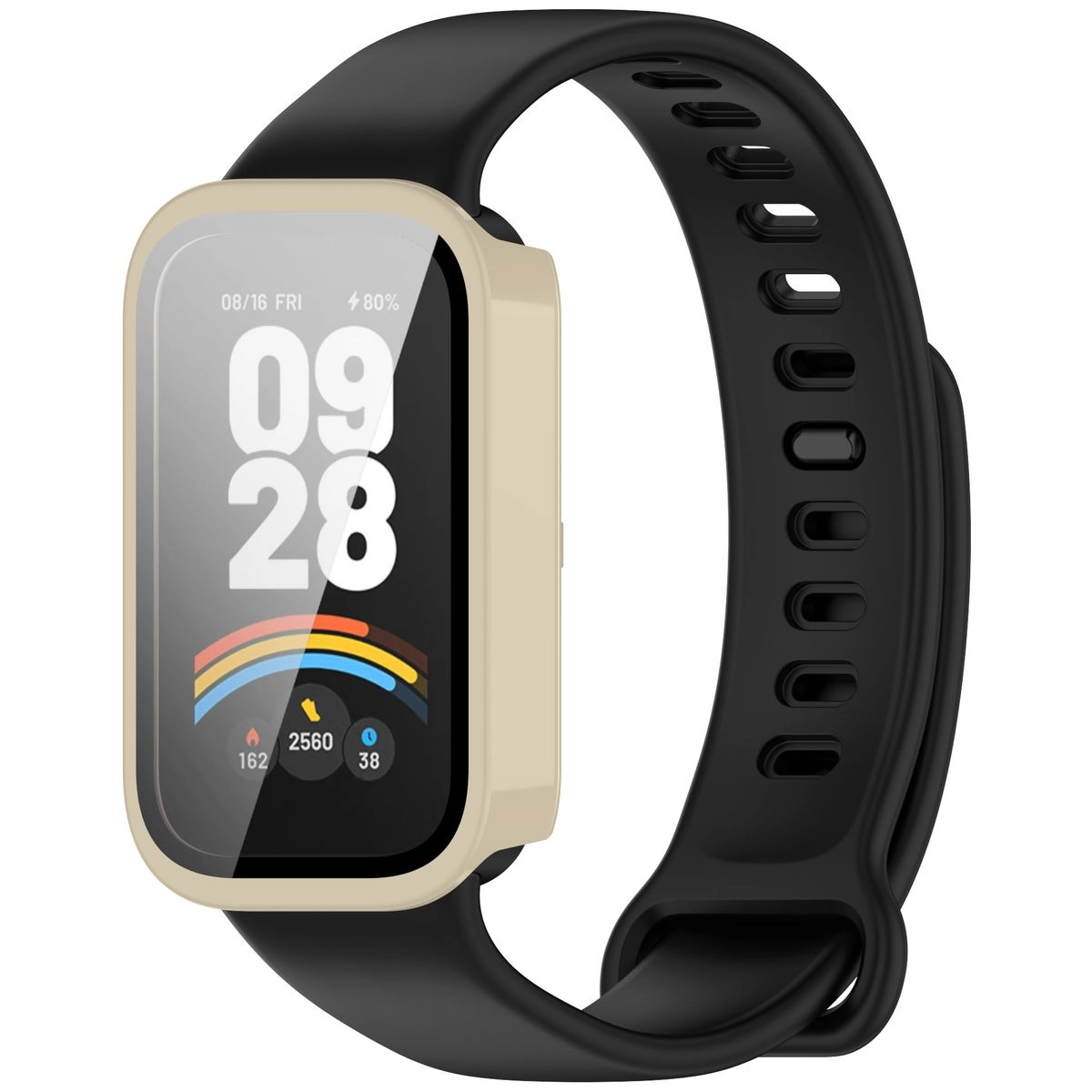 Nakładka na tarczę Bizon ze szkłem do Xiaomi Mi Smart Band 9 Active / Xiaomi Redmi Band 3 beżowy