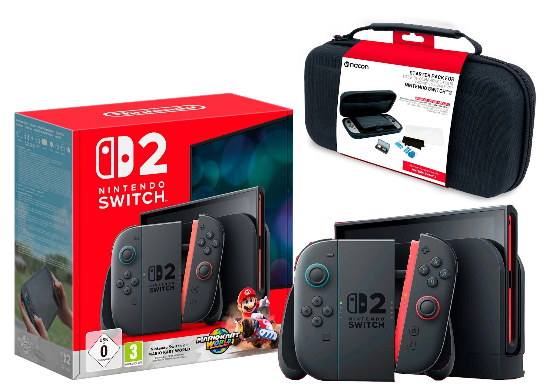 Konsola Nintendo Switch 2 Joy-Con Czarny + Mario Kart World + Nacon Starter Pack