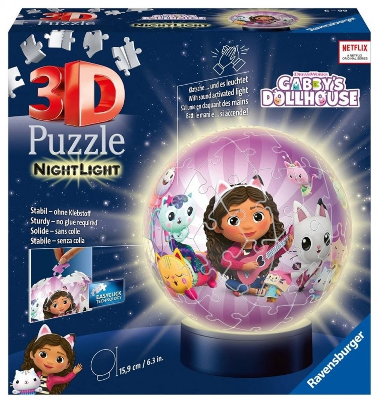 Puzzle 3D Świecąca Kula: Koci Domek Gabi 72 elementy