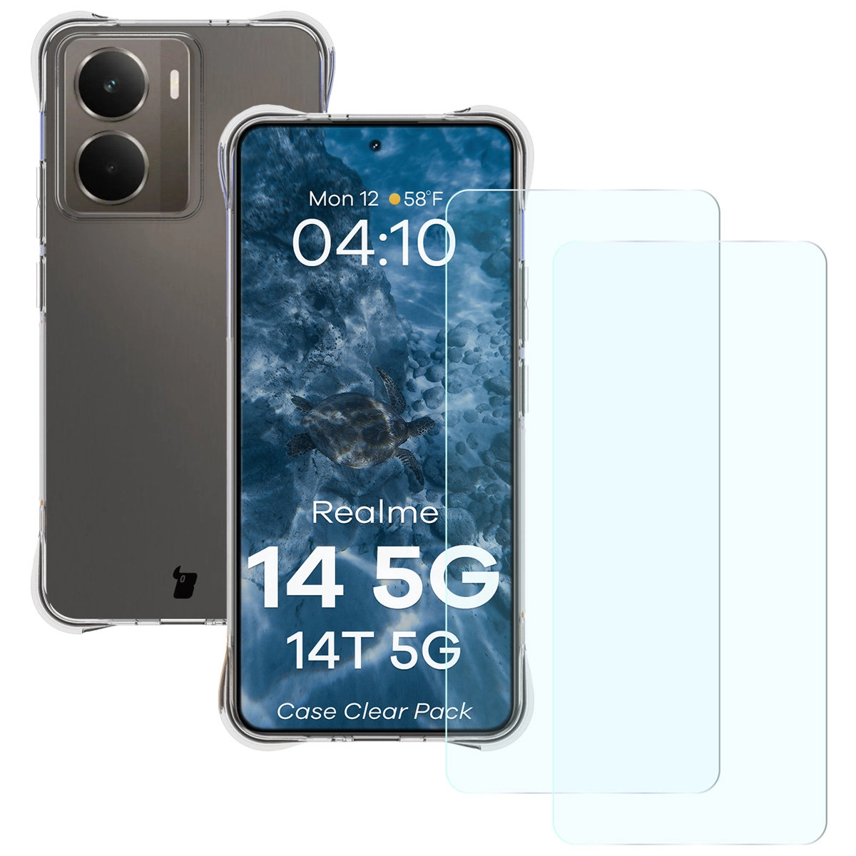Zestaw ochronny Bizon elastyczne etui Salpa + 2x szkło hartowane Clear Pack do Realme 14 5G / Realme 14T 5G