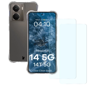 Zestaw ochronny Bizon elastyczne etui Salpa + 2x szkło hartowane Clear Pack do Realme 14 5G / Realme 14T 5G