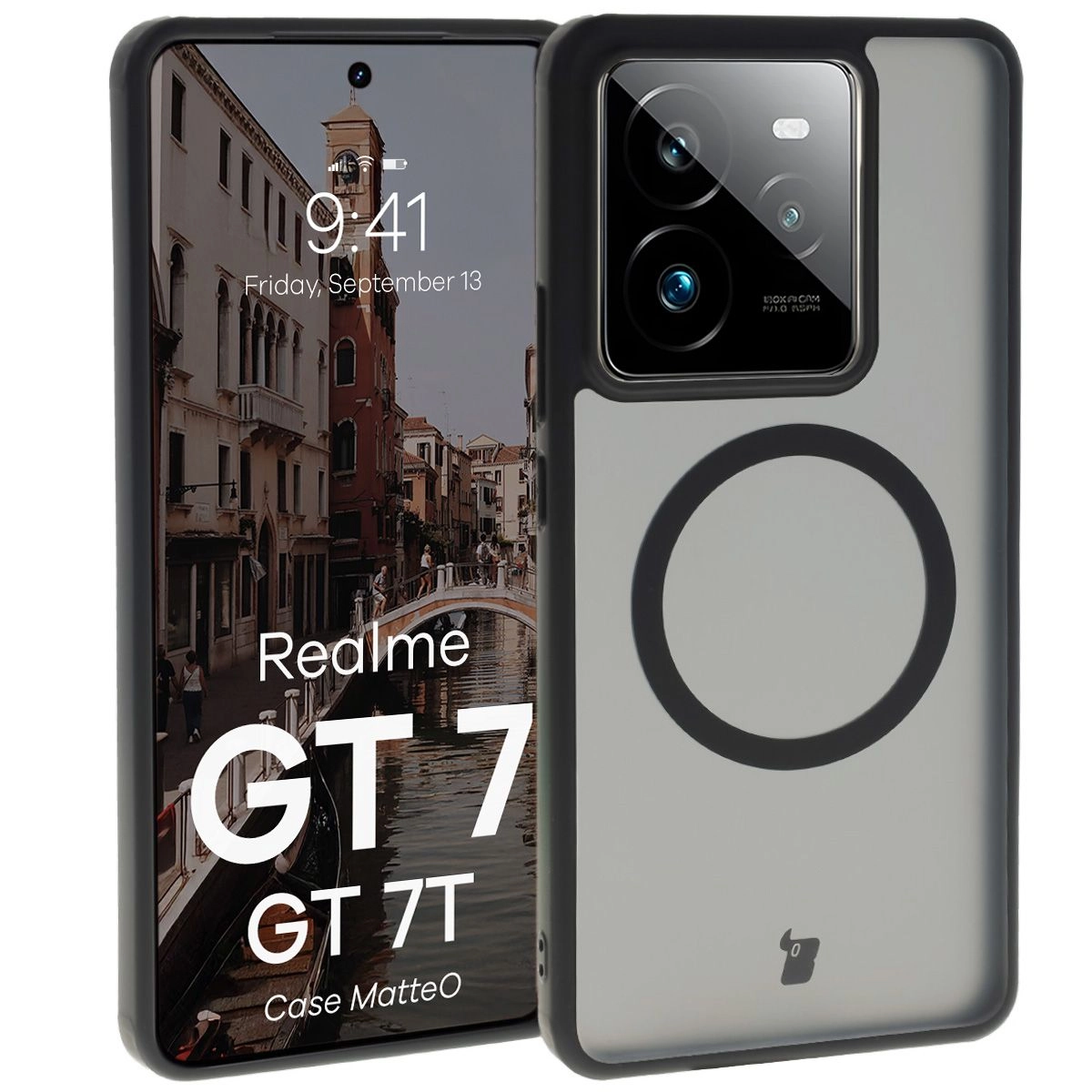 Bizon MatteO z MagSafe do Realme GT 7 / Realme GT 7T Półprzezroczyste z czarną ramką