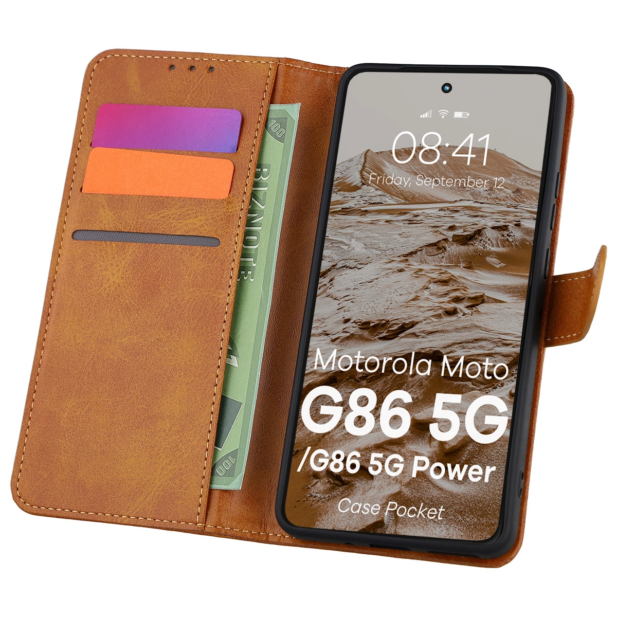 Etui Bizon Case Pocket do Motorola Moto G86 5G/G86 5G Power 5G Brązowy