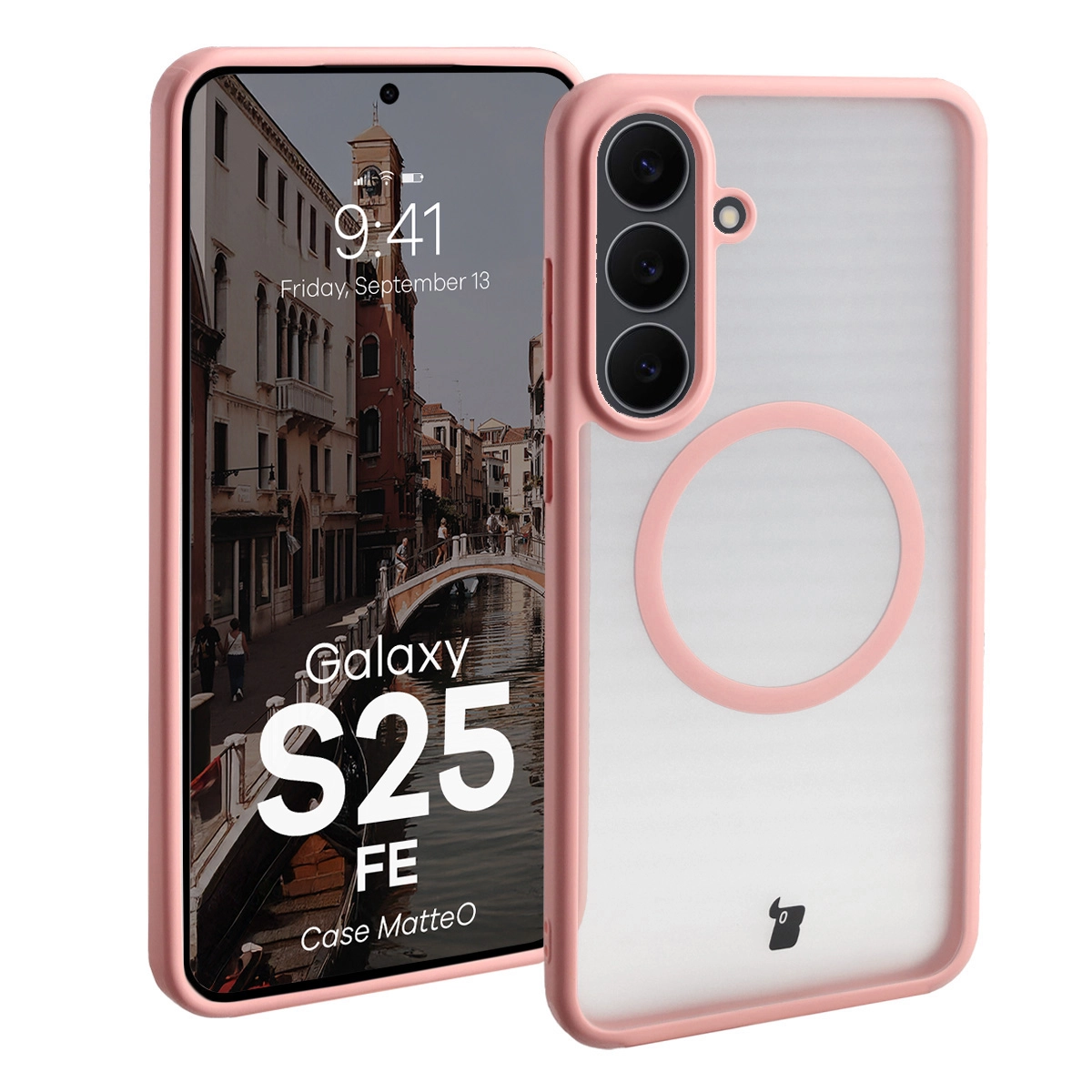 Etui Bizon MatteO z MagSafe do MatteO Samsung Galaxy S25 FE Pink Półprzezroczyste z różową ramką