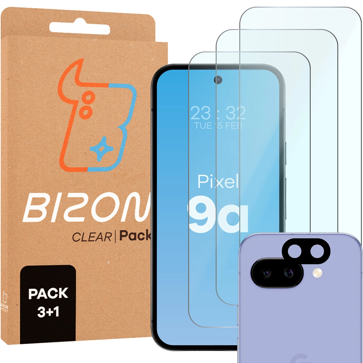 Zestaw ochronny Bizon 3x szkło + szybka na aparat Clear 2 Pack do Google Pixel 9a