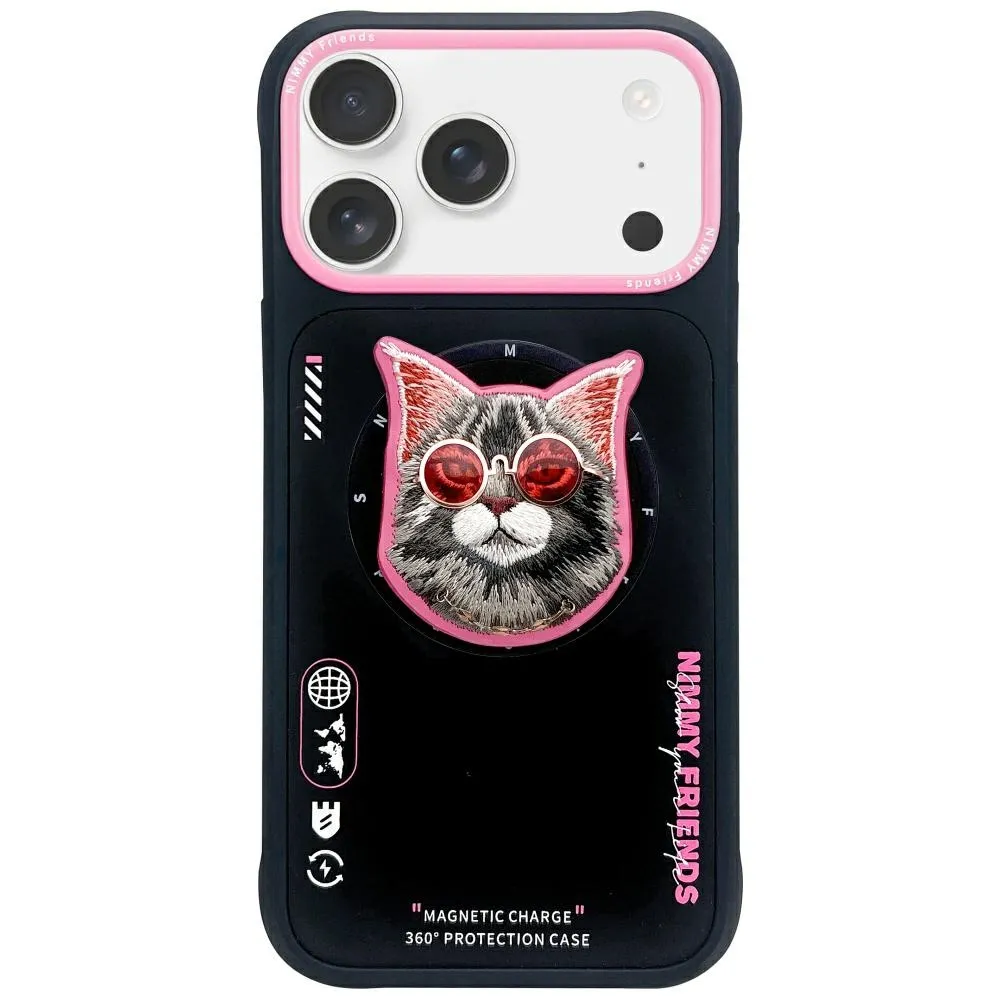 Etui Nimmy Glasses Cool Cat MagSafe do iPhone 17 Pro Max Czarno-Różowy
