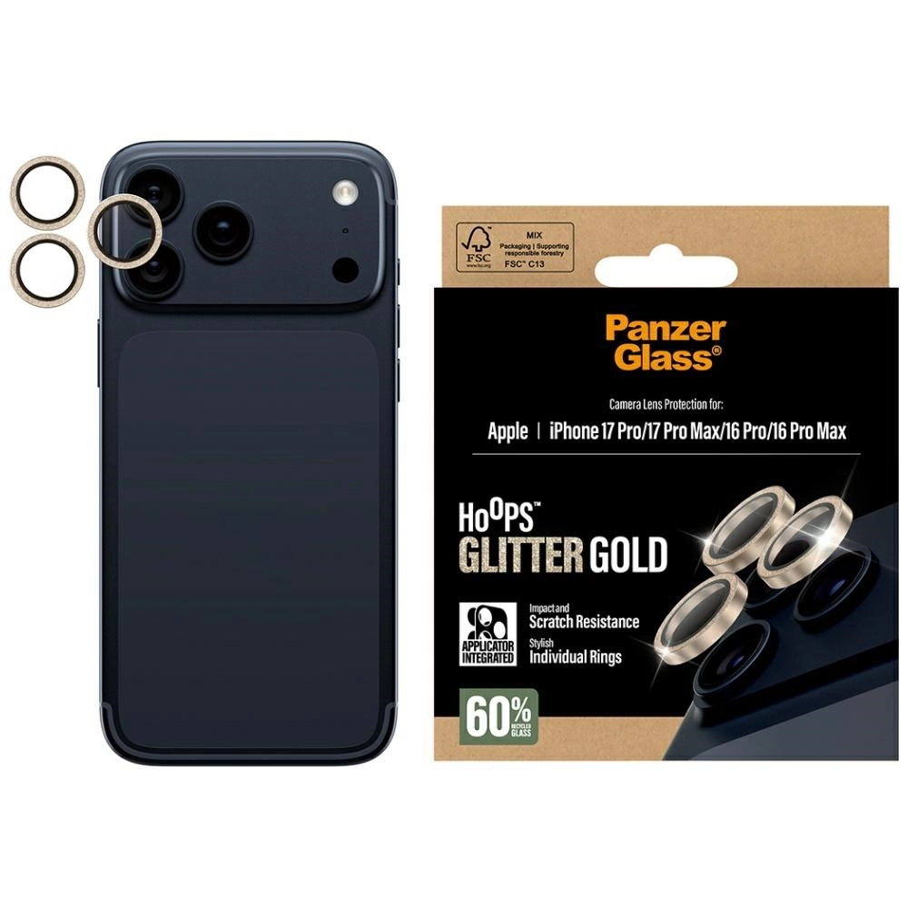 Szkło ochronne PanzerGlass Hoops Glitter do iPhone 17 Pro / 17 Pro Max / 16 Pro / 16 Pro Max Złoty