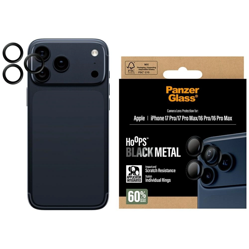 Szkło ochronne PanzerGlass Hoops do iPhone 17 Pro / 17 Pro Max / 16 Pro / 16 Pro Max Czarny