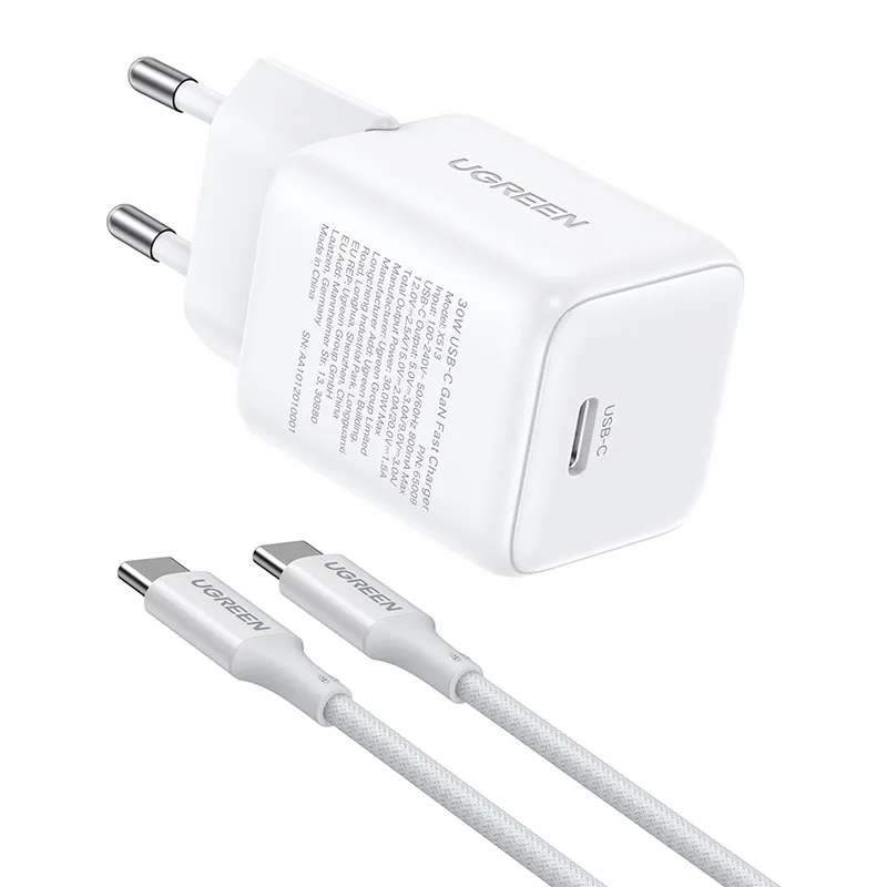 Ładowarka sieciowa UGREEN X513 USB-C 30W + Kabel USB-C 1m Biały