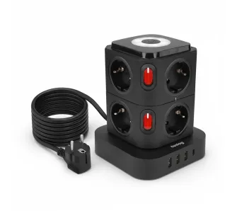 Przedłużacz Huslog HUS1054 POWERTOWER 8 gniazd 1,8m Czarny