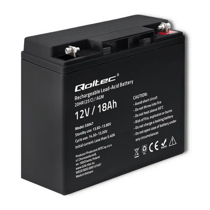 Akumulator Qoltec 53047 AGM 12V 18Ah