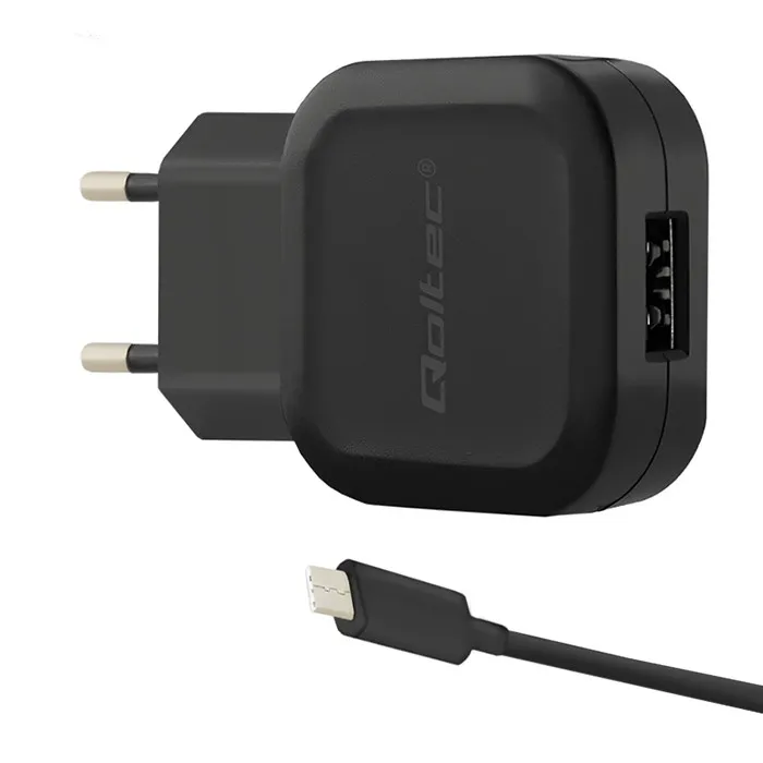 Ładowarka sieciowa Qoltec 50184 USB-A 12W Czarny + Kabel USB-C