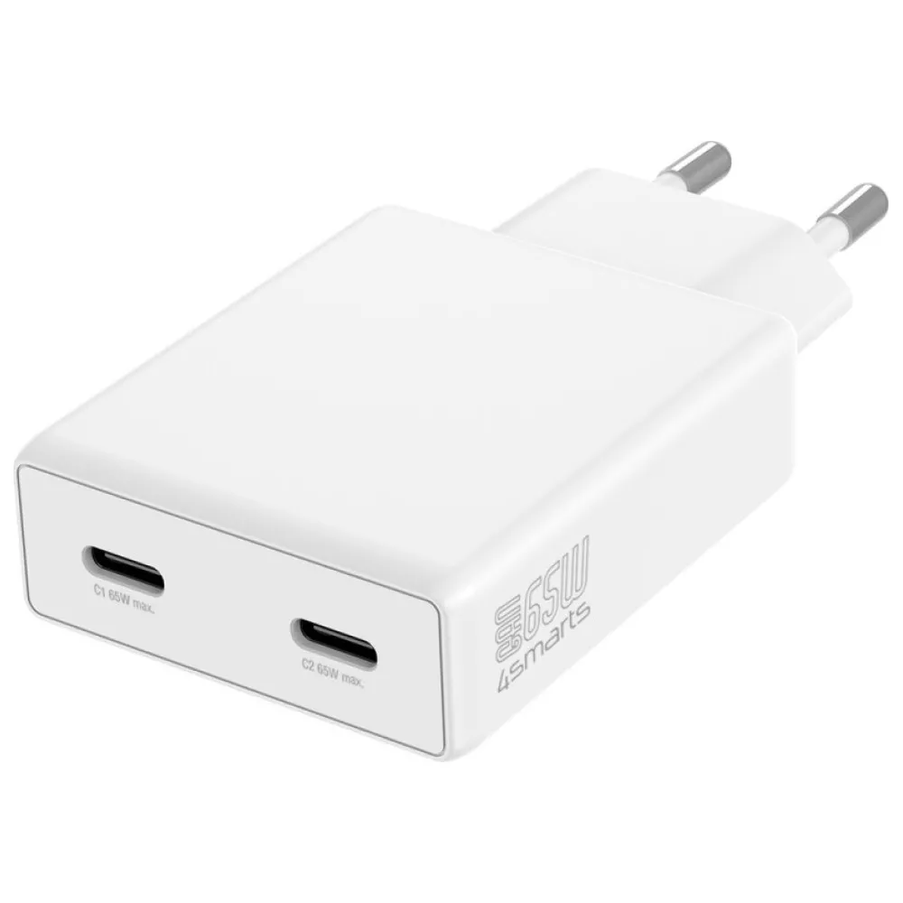 Ładowarka sieciowa 4smarts PDPlug Slim Dual GaN 2x USB-C 65W Biały