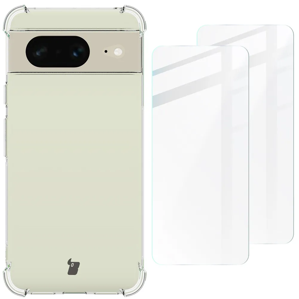 Etui Bizon elastyczne etui + 2x szkło hartowane Clear Pack do Google Pixel 8