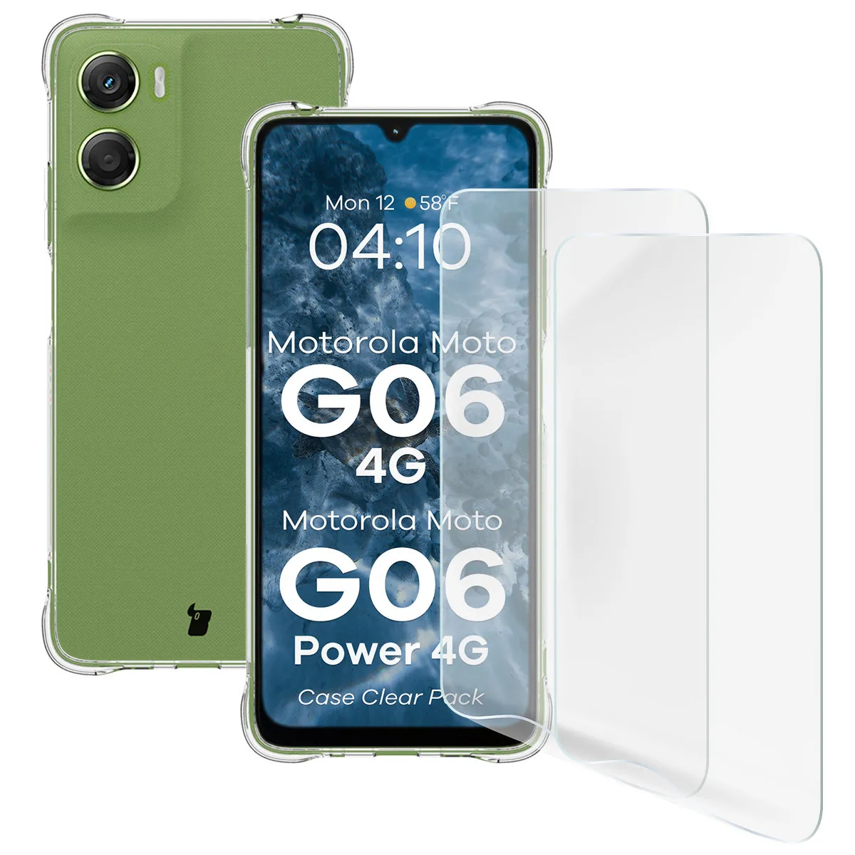 Etui Bizon elastyczne etui + 2x folia ochronna Clear Pack do Motorola Moto G06 4G / G06 Power 4G