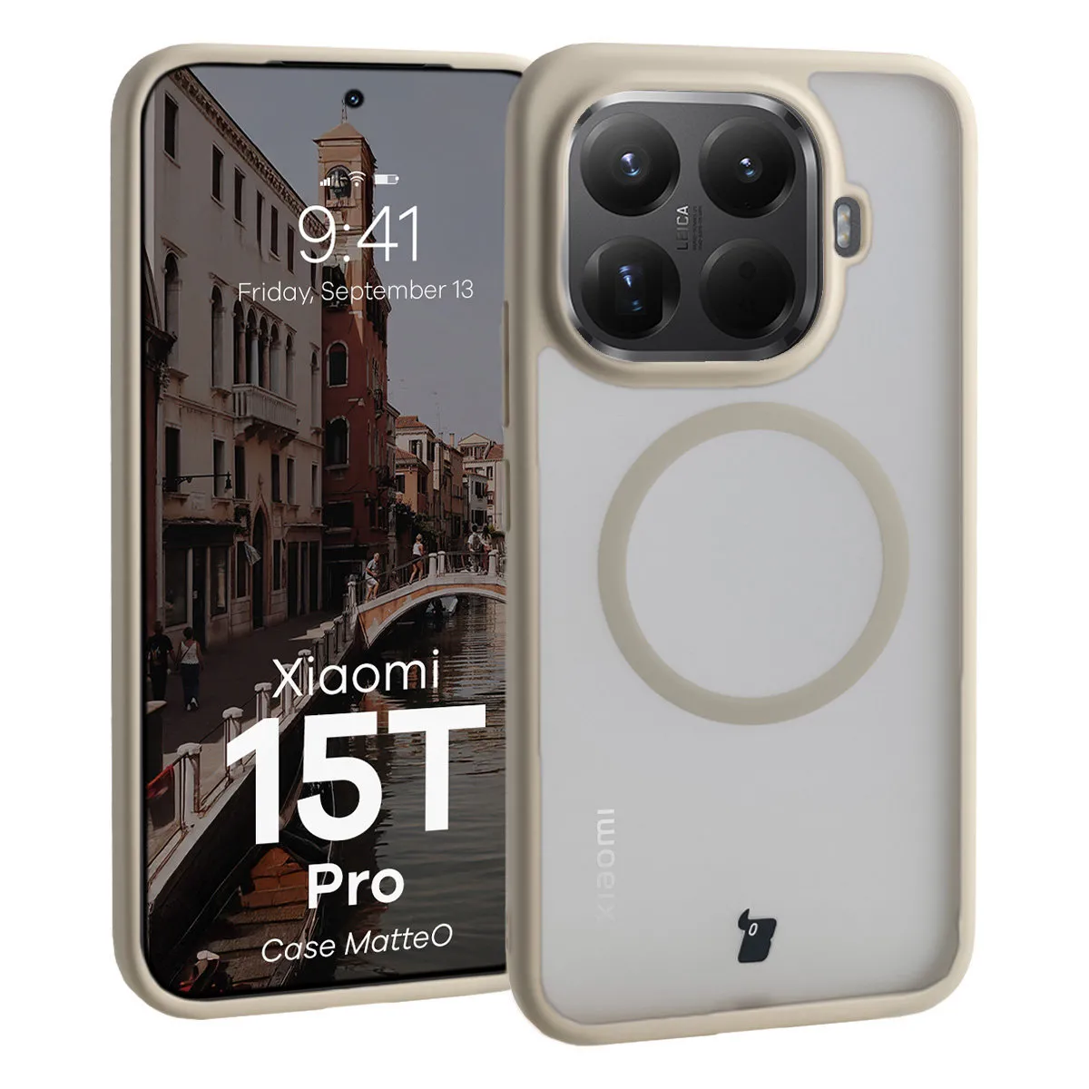 Etui Bizon MatteO do Xiaomi 15T Pro Półprzezroczyste z beżową ramką