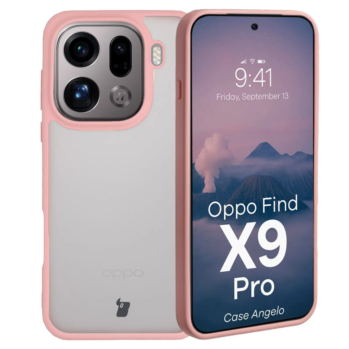 Etui Bizon Angelo do Oppo Find X9 Pro Półprzeźroczyste z różową ramką