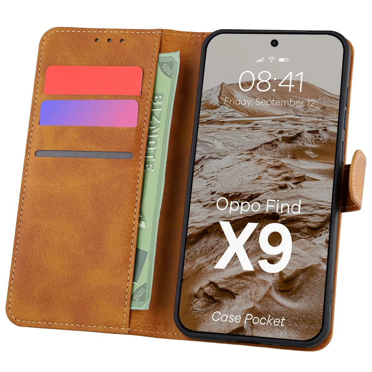 Etui Bizon z klapką Pocket do Oppo Find X9 Brązowy