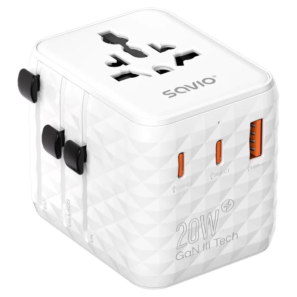 Adapter podróżny Savio AP-08 globalny 20W