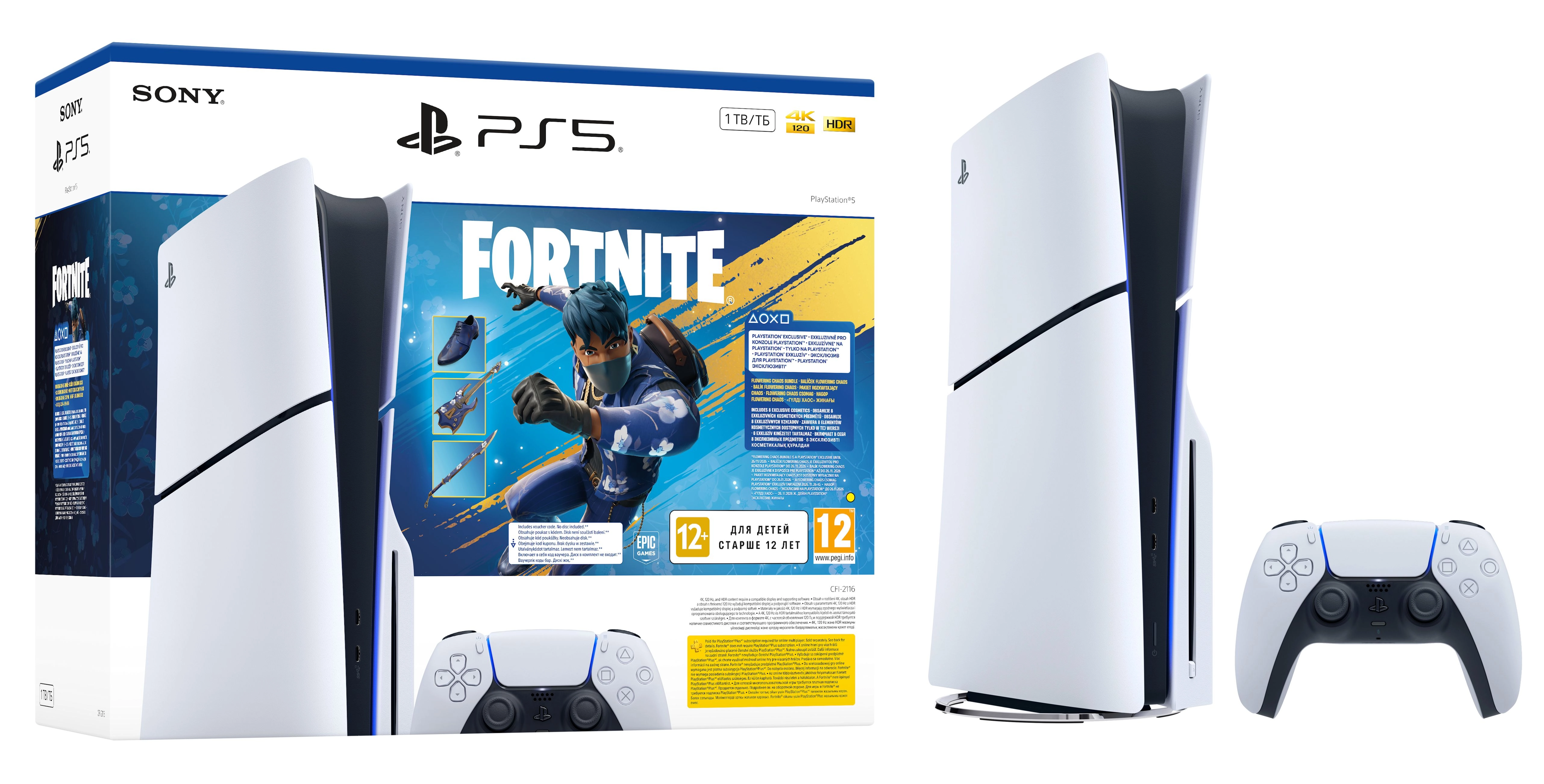 Konsola Sony PlayStation 5 Slim E Chassis (PS5) 1TB z napędem + Fortnite Pakiet Rozkwitający Chaos